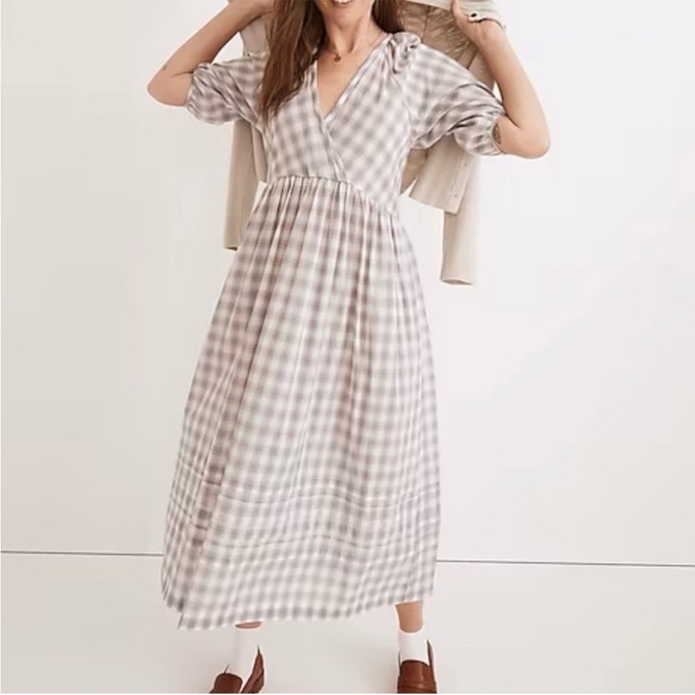 Madewell Marianna Puff Sleeve Midi Dress Plaid Size XL
